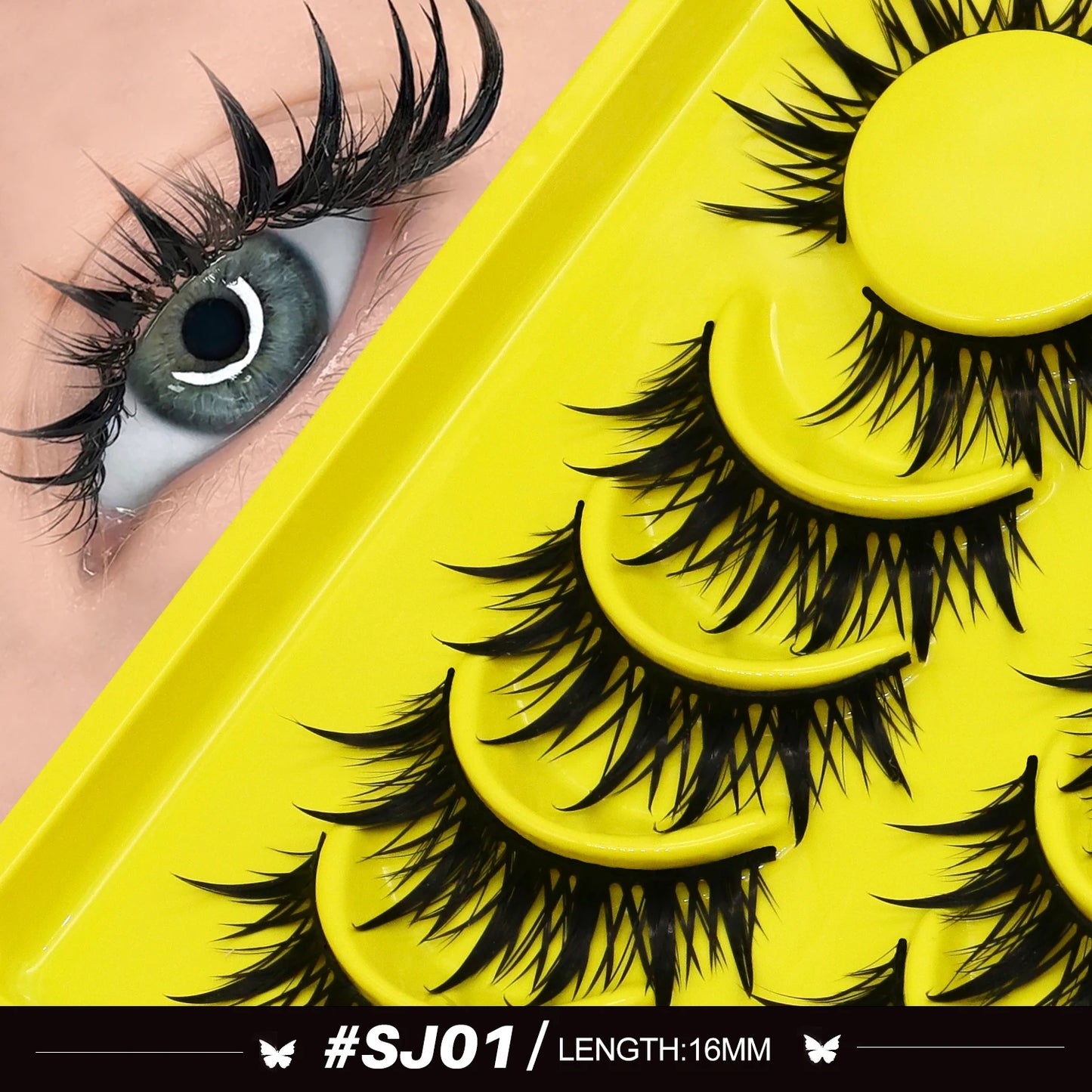 Lasvirey Cat Eye Manga Style False Eyelashes 3D Faux Mink Wispy Winged Design
