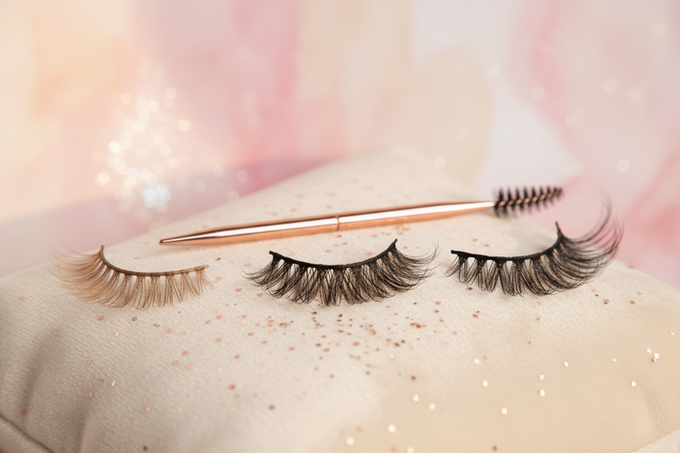 black lashes with lash tool in a pink backgroud
