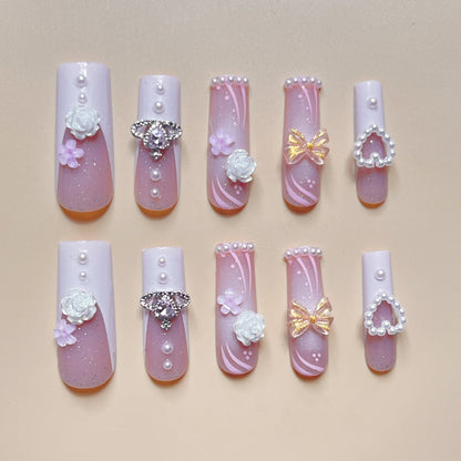 Rectangular Rhinestone Press On Nails
