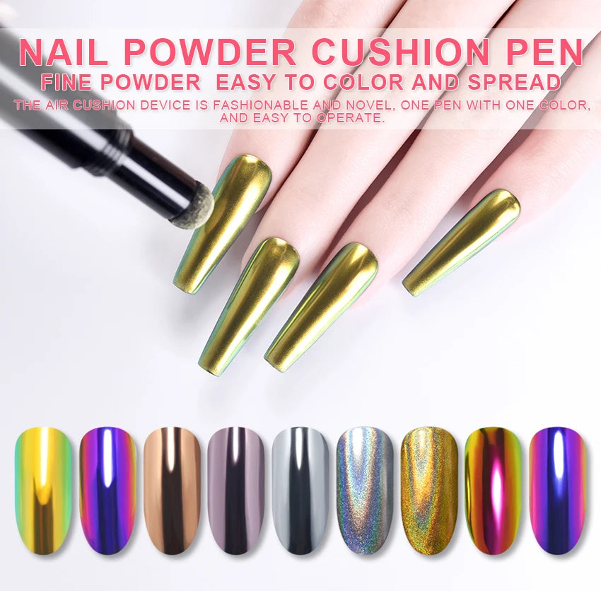 Mirror Chrome Nail Powder Cushion Pen for Metallic Nail Art