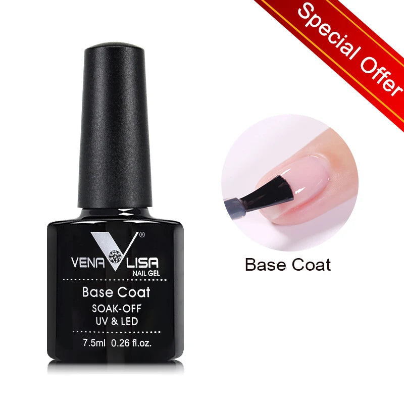 Vena Lisa nail gel base coat bottle with a close-up of a nail being painted, on a white background.