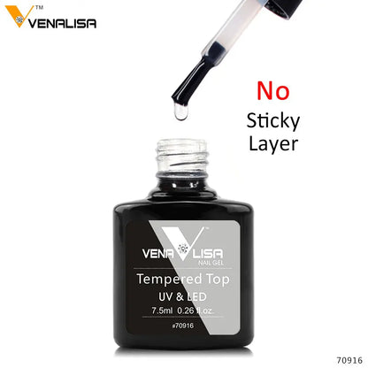 Bottle of Venalisa nail gel with a dropper labeled 'No Sticky Layer' on a white background.