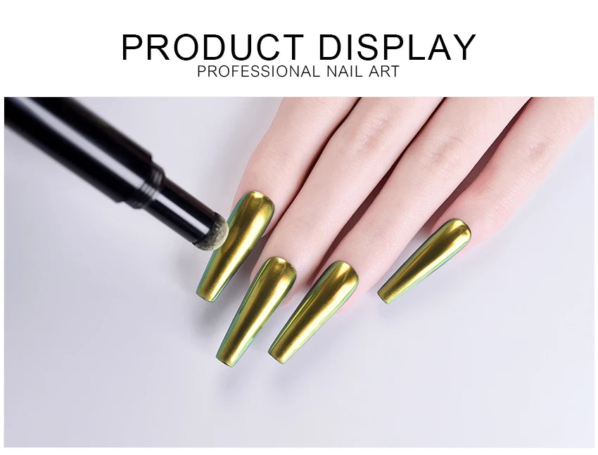 Mirror Chrome Nail Powder Cushion Pen for Metallic Nail Art