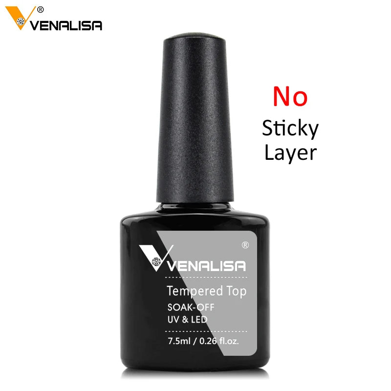 Black bottle of Venalisa nail polish with 'No Sticky Layer' text on a white background