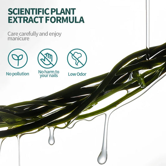 Scientific plant extract formula with green leaves and droplets on a white background