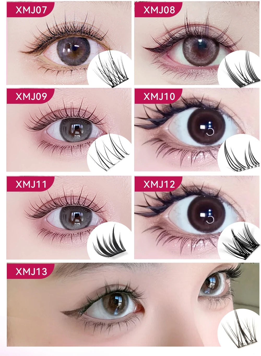 Yelix Self Adhesive Korean Manga Style Cluster Lashes 10 Row Natural Soft