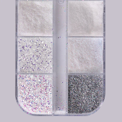 12 Grid White Sugar Iridescent Nail Glitter Flakes Set