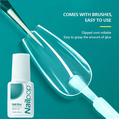 Nail pop nail glue with brushes on a teal background