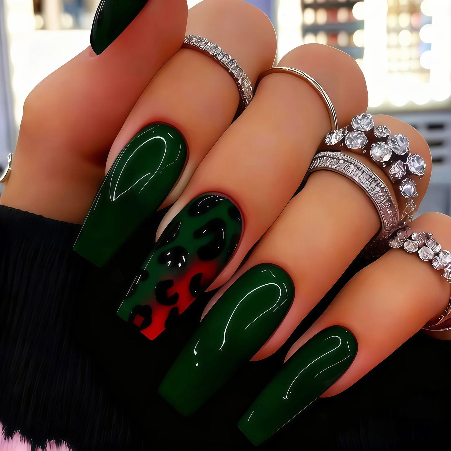 Medium Gradient Multicolor Leopard Print Press On Nails Square Almond Tips