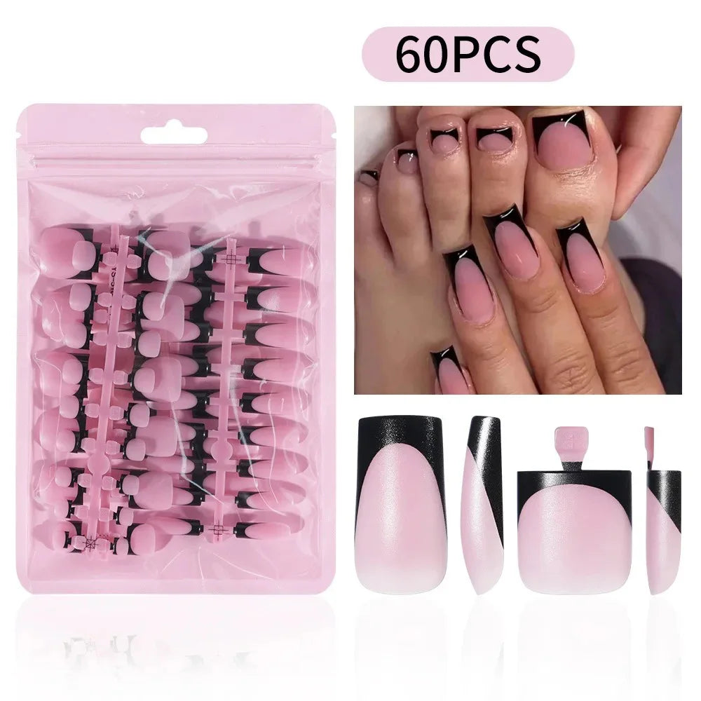 60 Piece Short French Tip Press On Toenails Multicolor Set