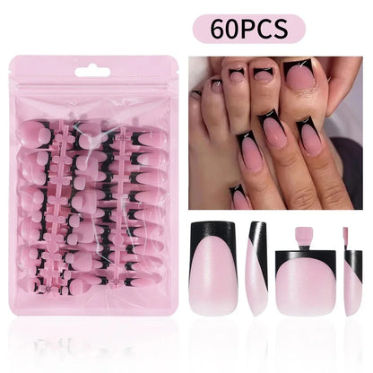 60 Piece Short French Tip Press On Toenails Multicolor Set