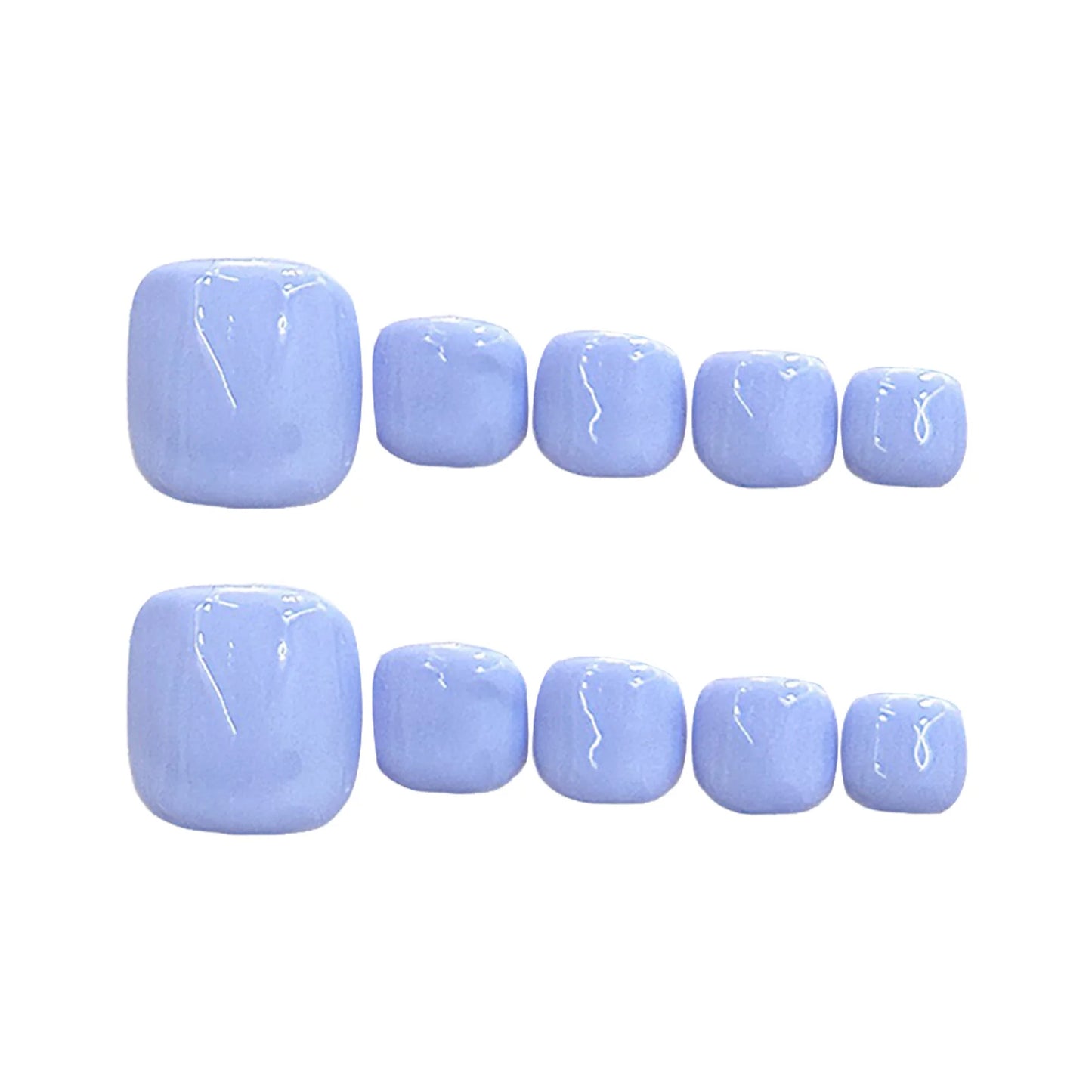 Set of light blue nail polish samples on a white background