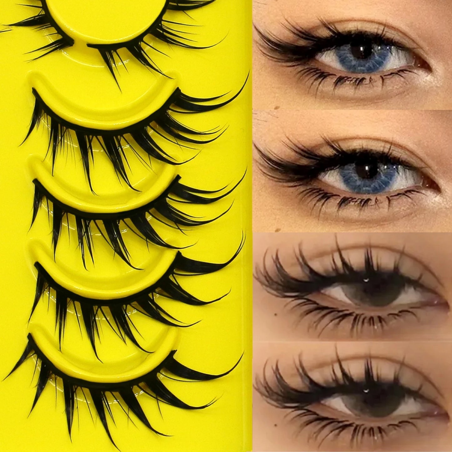 Lasvirey Cat Eye Manga Style False Eyelashes 3D Faux Mink Wispy Winged Design