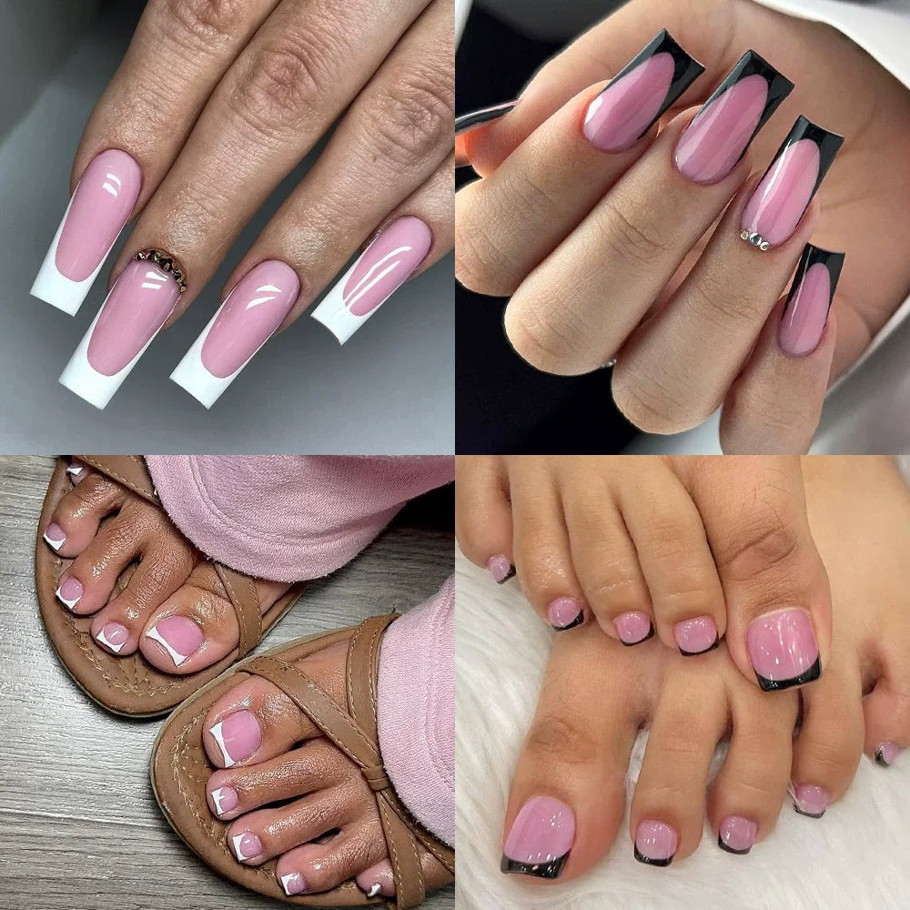 60 Piece Short French Tip Press On Toenails Multicolor Set