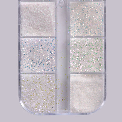 12 Grid White Sugar Iridescent Nail Glitter Flakes Set