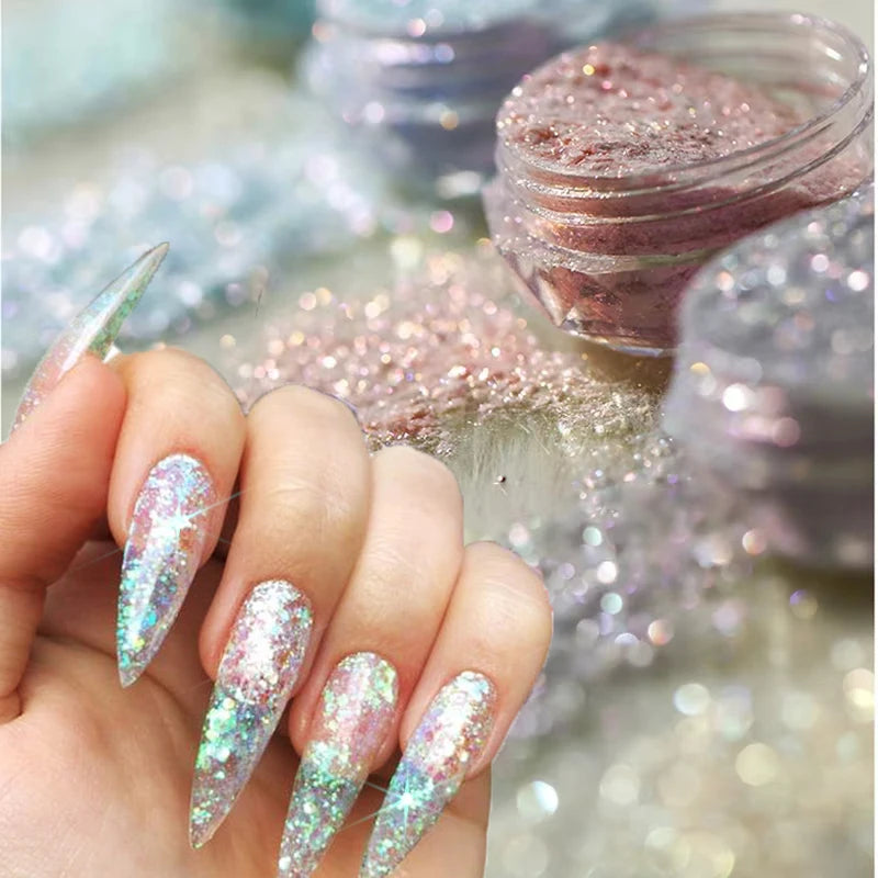 6 Color Opal Neon Iridescent Mirror Nail Glitter Powder Set