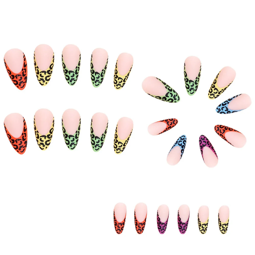 Medium Gradient Multicolor Leopard Print Press On Nails Square Almond Tips