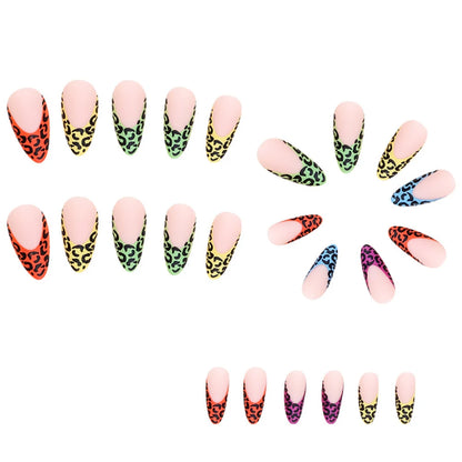 Medium Gradient Multicolor Leopard Print Press On Nails Square Almond Tips