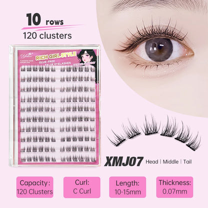 Yelix Self Adhesive Korean Manga Style Cluster Lashes 10 Row Natural Soft