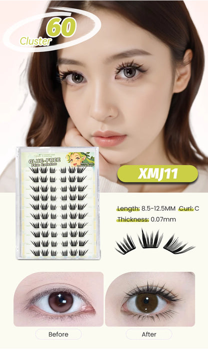 Yelix Self Adhesive Korean Manga Style Cluster Lashes 10 Row Natural Soft