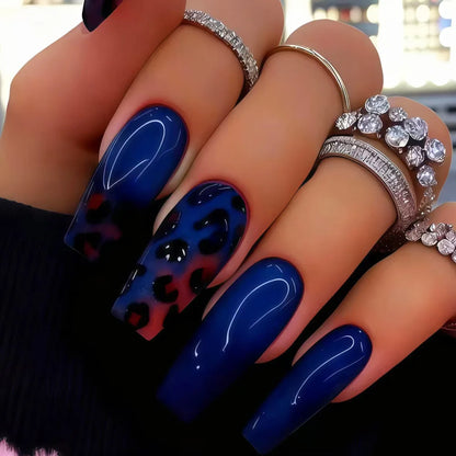 Medium Gradient Multicolor Leopard Print Press On Nails Square Almond Tips