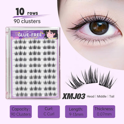 Yelix Self Adhesive Korean Manga Style Cluster Lashes 10 Row Natural Soft