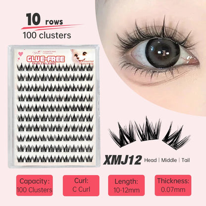 Yelix Self Adhesive Korean Manga Style Cluster Lashes 10 Row Natural Soft