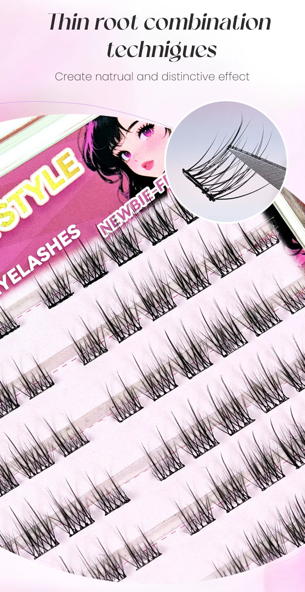 Yelix Self Adhesive Korean Manga Style Cluster Lashes 10 Row Natural Soft