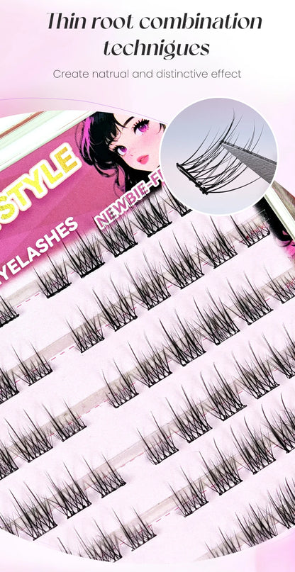 Yelix Self Adhesive Korean Manga Style Cluster Lashes 10 Row Natural Soft