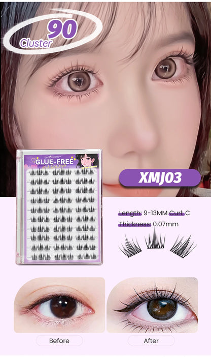 Yelix Self Adhesive Korean Manga Style Cluster Lashes 10 Row Natural Soft