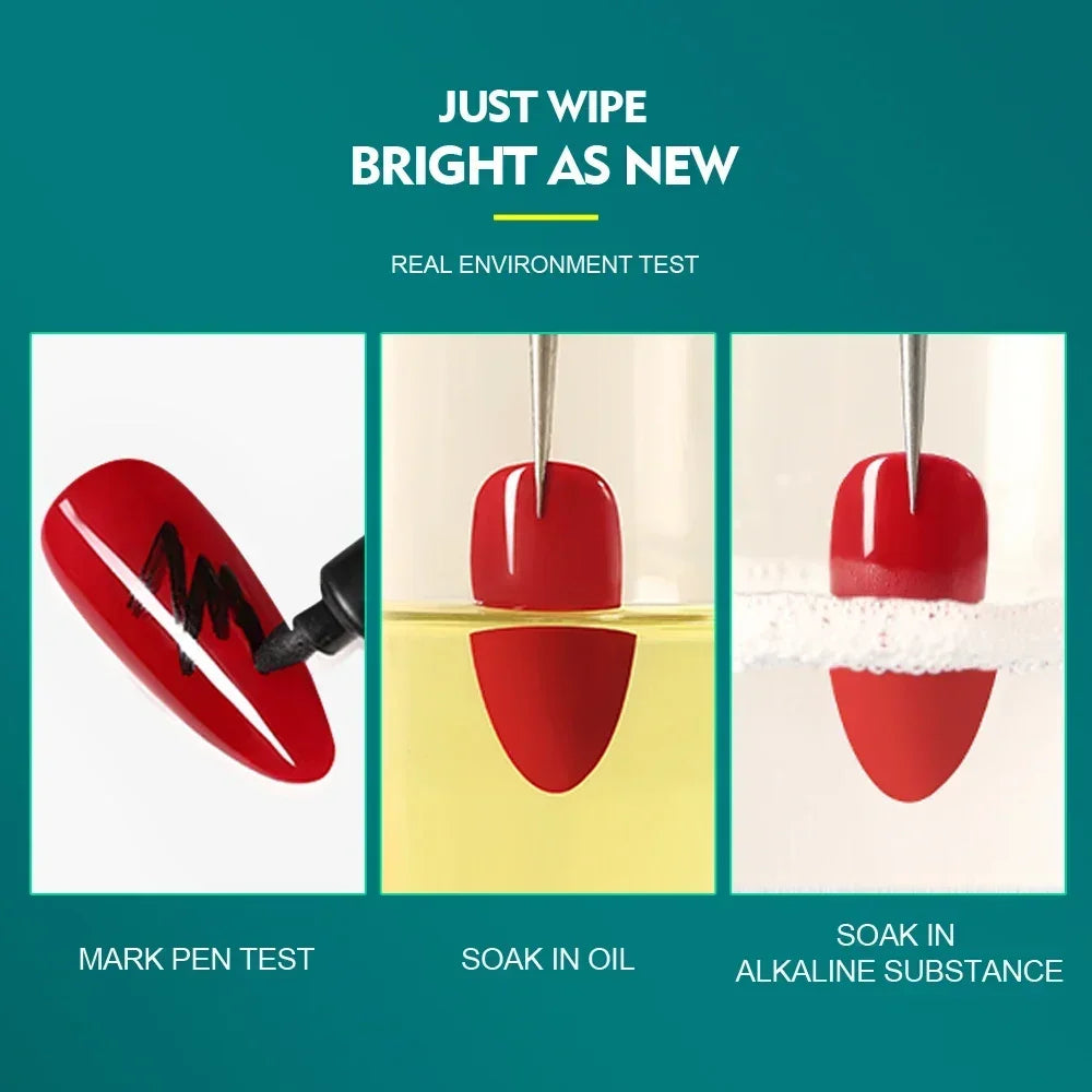 Product demonstration with text 'Just Wipe Bright As New' on a teal background.