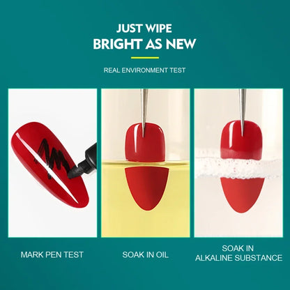 Product demonstration with text 'Just Wipe Bright As New' on a teal background.