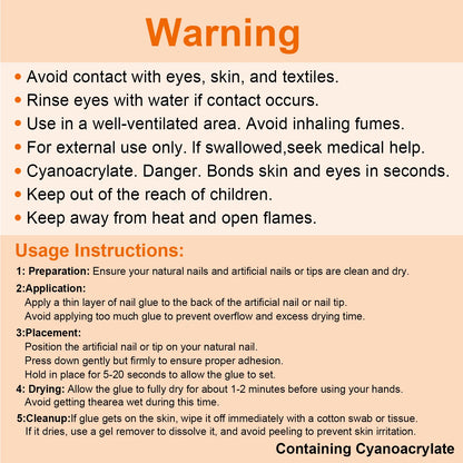 Warning and usage instructions for a product containing Cyanoacrylate on a beige background.
