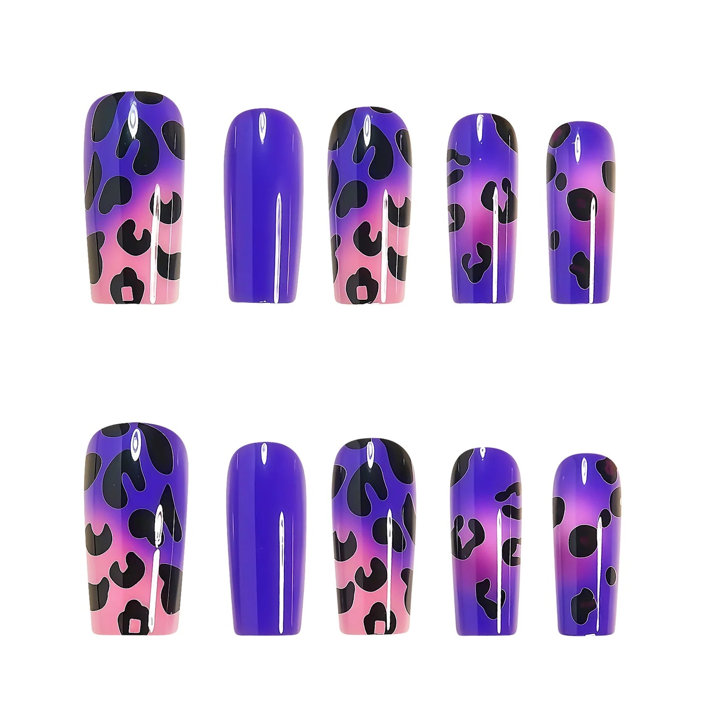 Medium Gradient Multicolor Leopard Print Press On Nails Square Almond Tips