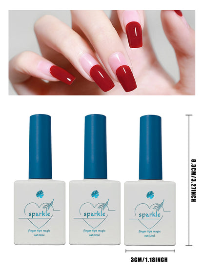 Nail polish bottles with blue caps and white labels, featuring a brand logo, on a white background.