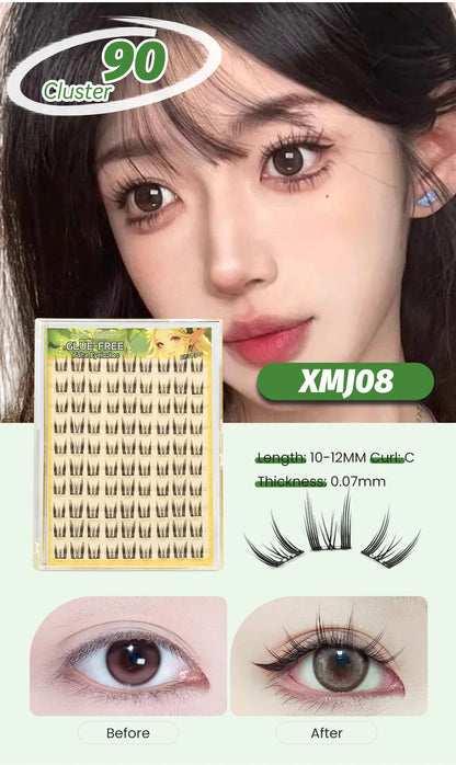 Yelix Self Adhesive Korean Manga Style Cluster Lashes 10 Row Natural Soft
