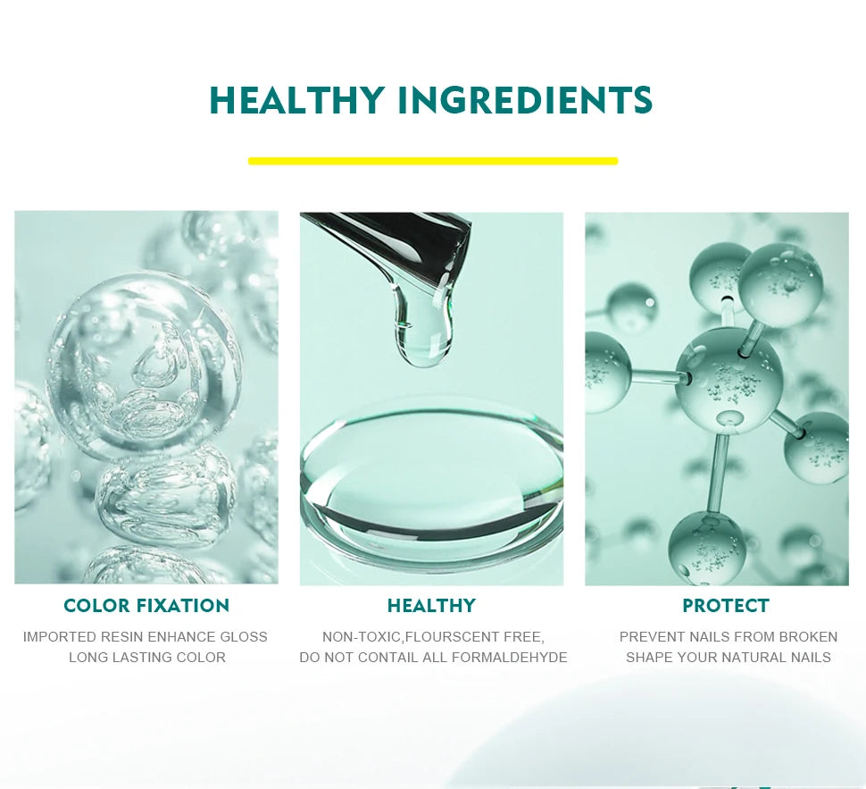 Three panels showing healthy ingredients with droplets, resin, and molecular structure on a light green background.