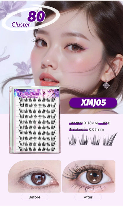 Yelix Self Adhesive Korean Manga Style Cluster Lashes 10 Row Natural Soft