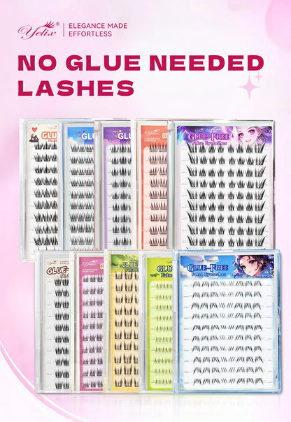 Yelix Self Adhesive Korean Manga Style Cluster Lashes 10 Row Natural Soft
