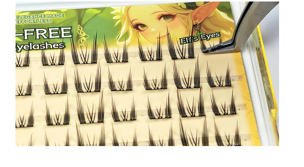 Yelix Self Adhesive Korean Manga Style Cluster Lashes 10 Row Natural Soft