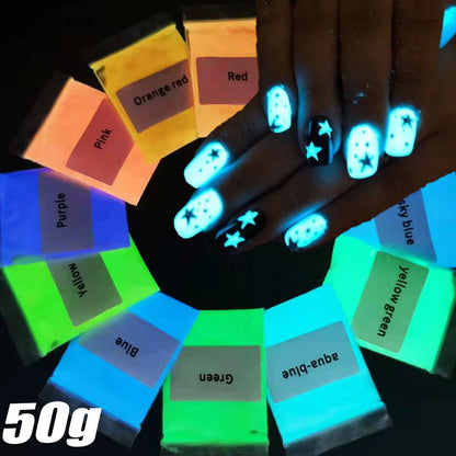 50g Neon Glow in the Dark Nail Glitter Powder Set 12 Colors