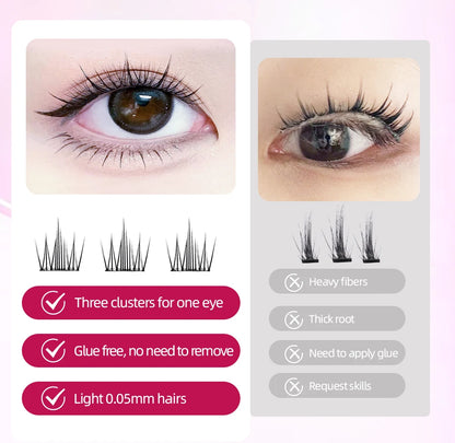 Yelix Self Adhesive Korean Manga Style Cluster Lashes 10 Row Natural Soft