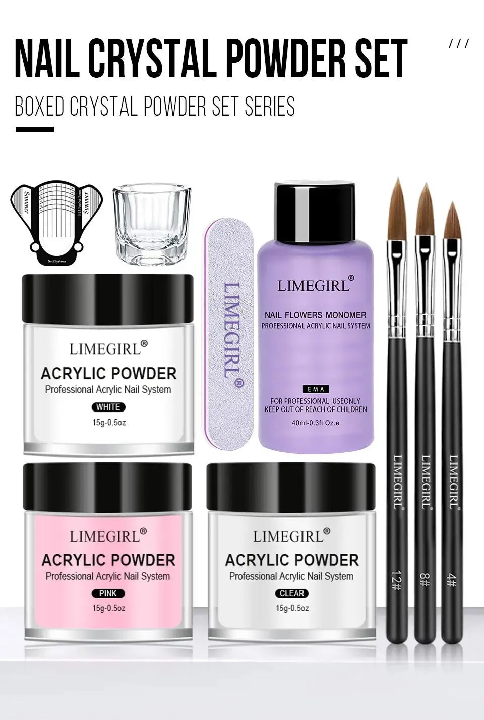 Acrylic Nail Powder and Liquid Monomer Manicure Kit for Nail Art