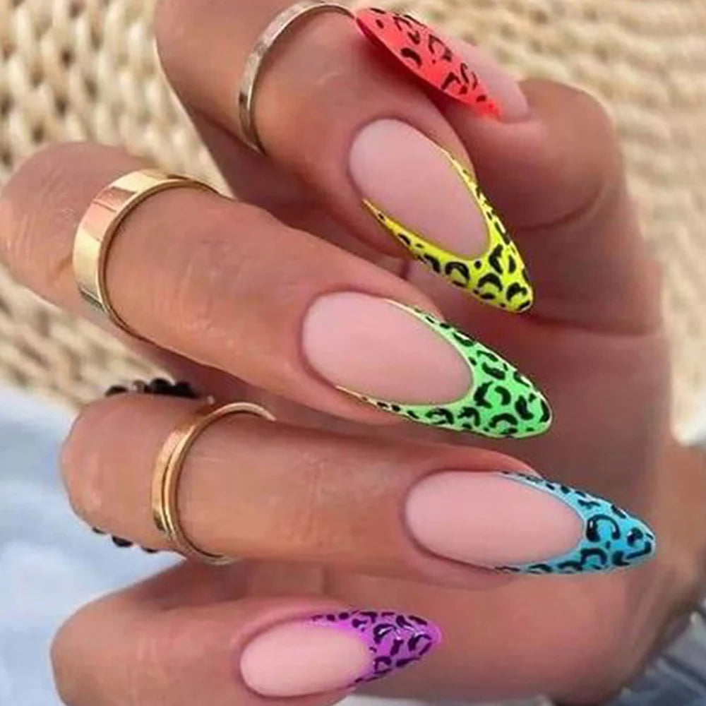 Medium Gradient Multicolor Leopard Print Press On Nails Square Almond Tips