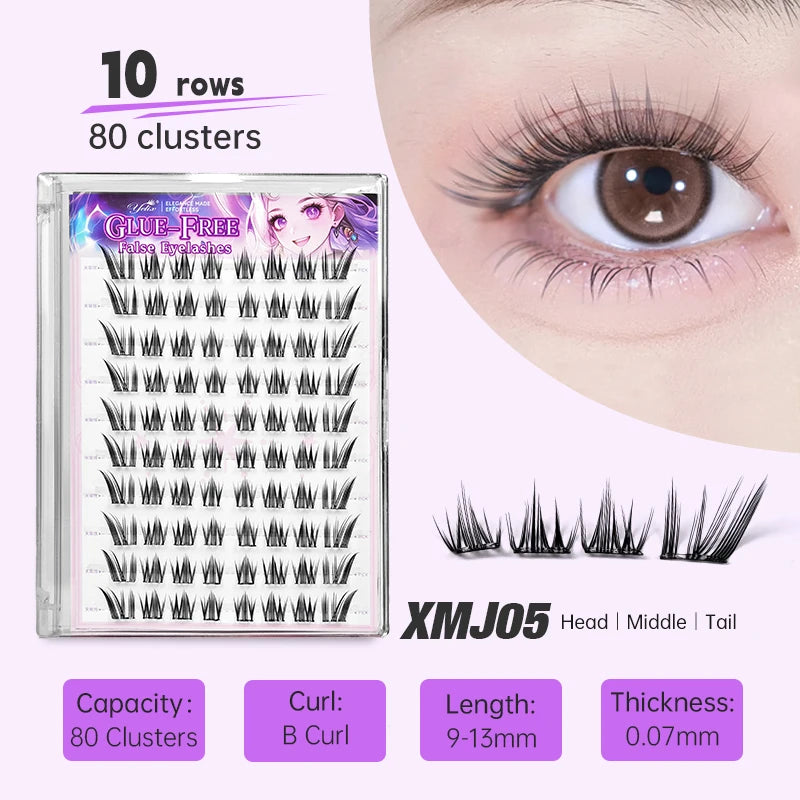 Yelix Self Adhesive Korean Manga Style Cluster Lashes 10 Row Natural Soft