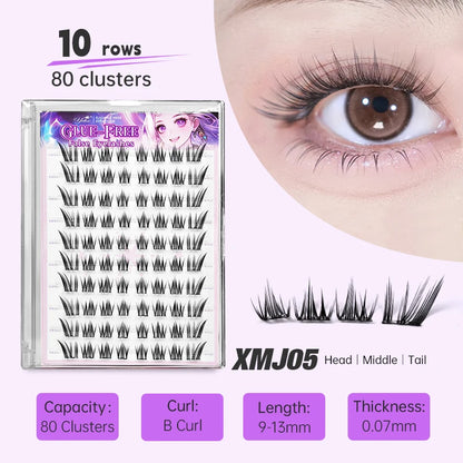 Yelix Self Adhesive Korean Manga Style Cluster Lashes 10 Row Natural Soft