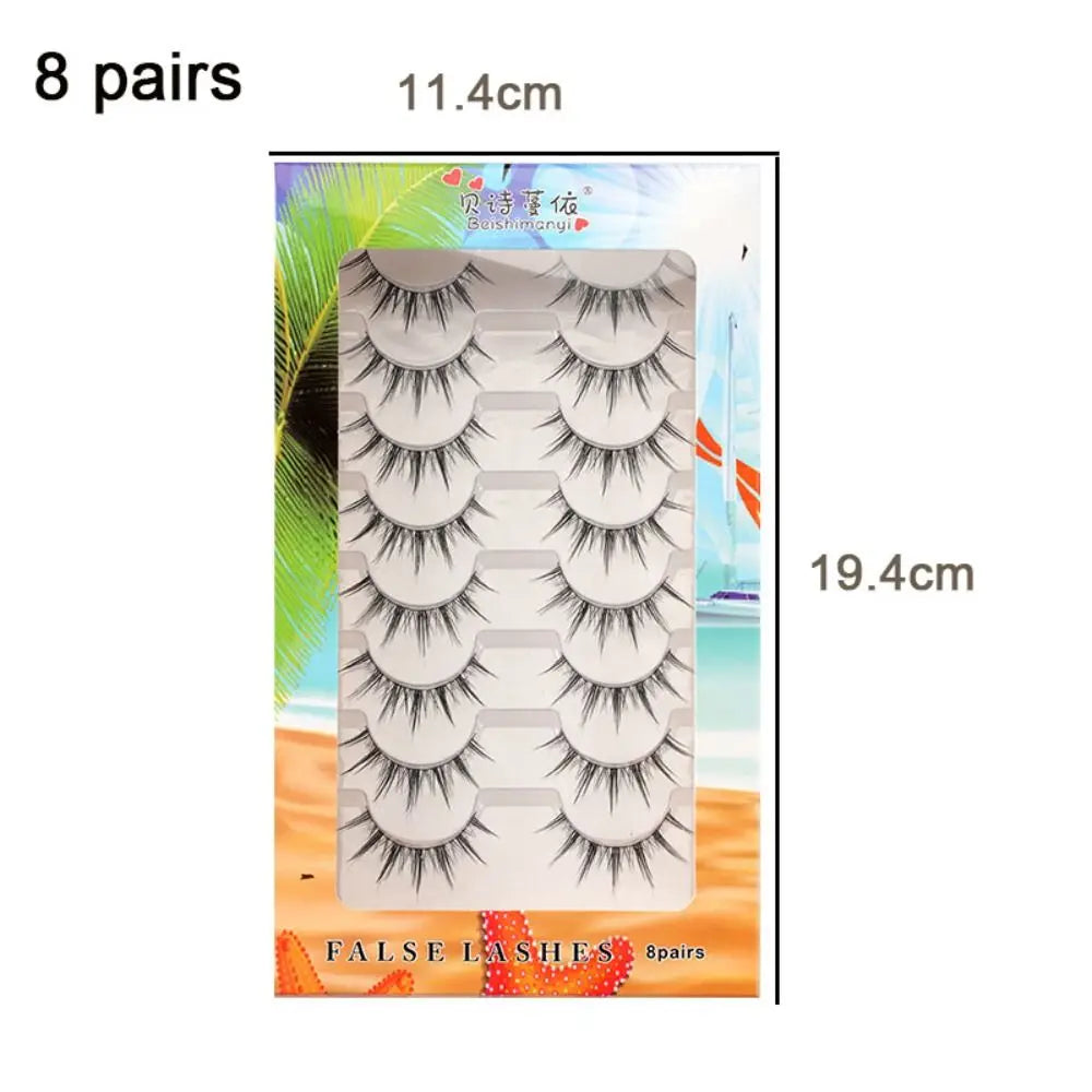 8 Pair Natural Look Curled Full Strip False Eyelashes Dense Long Lasting
