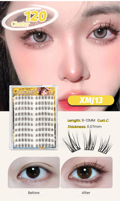 Yelix Self Adhesive Korean Manga Style Cluster Lashes 10 Row Natural Soft