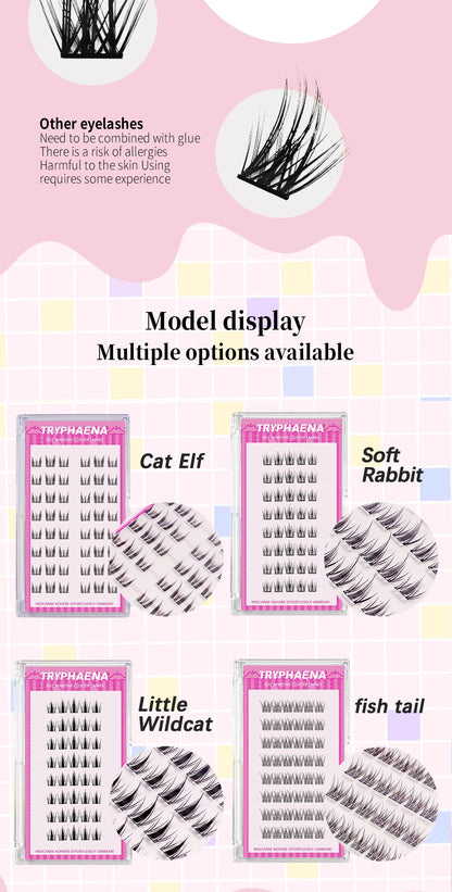 Self Adhesive Lash Cluster Set Korean Manga Style Natural Wispy Individual Eyelashes