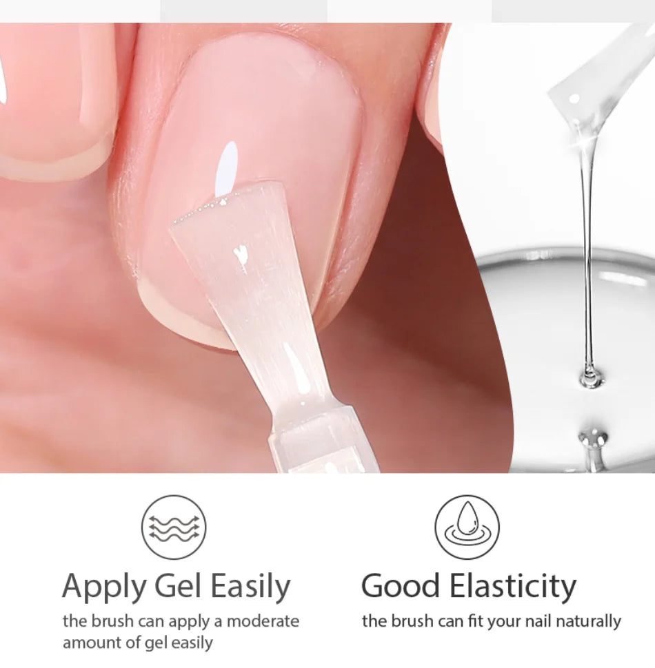 Nail gel application with a brush, showing ease of use and elasticity.